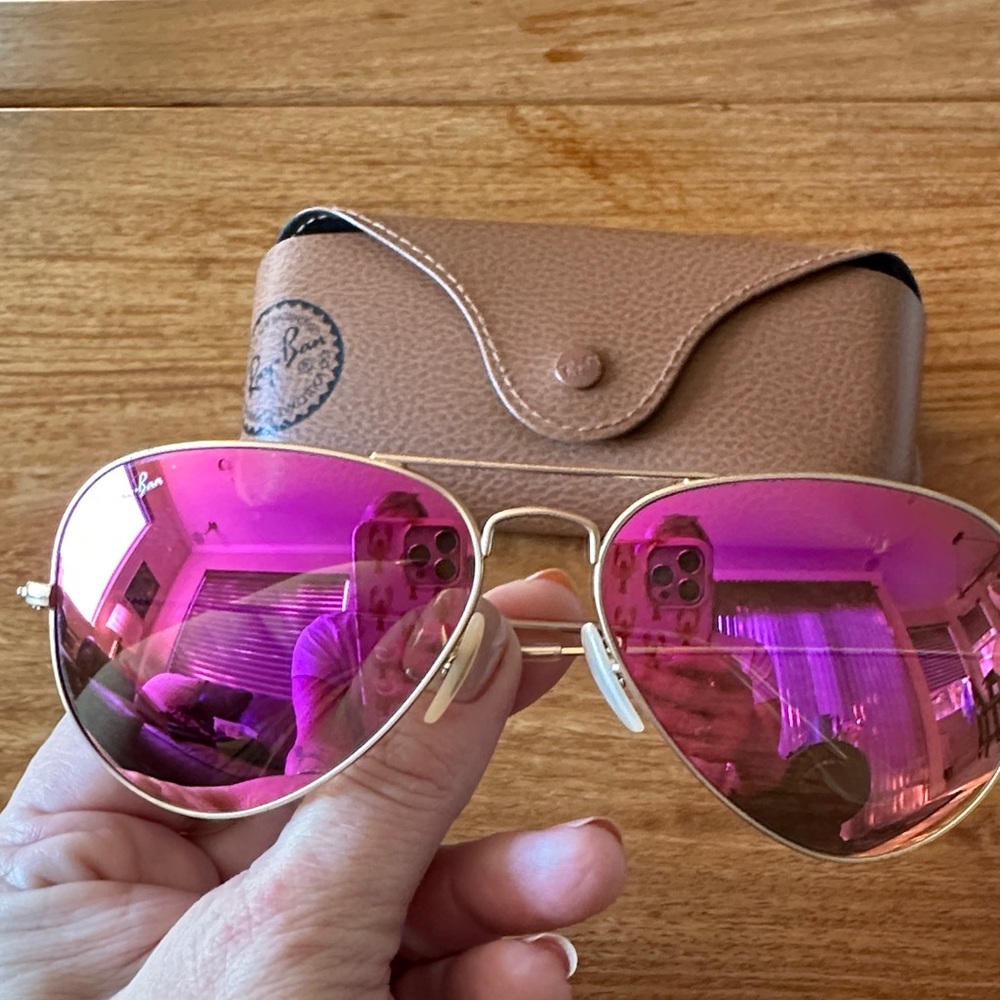 Ray-Ban Gold Frame Sunglasses with Pink Lenses